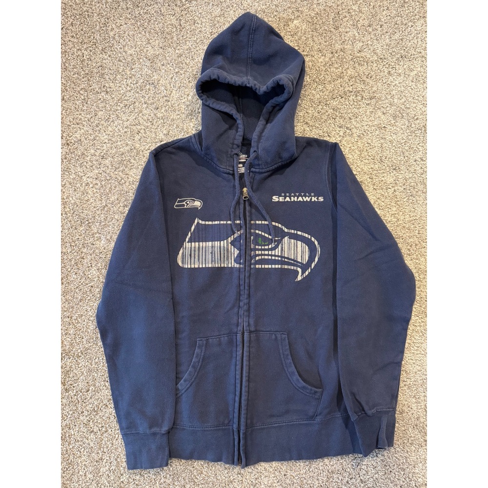 Majestic Full Zip Hoodie Women M Navy Seattle Seahawks Fan Fashion NFL Fleece‎
